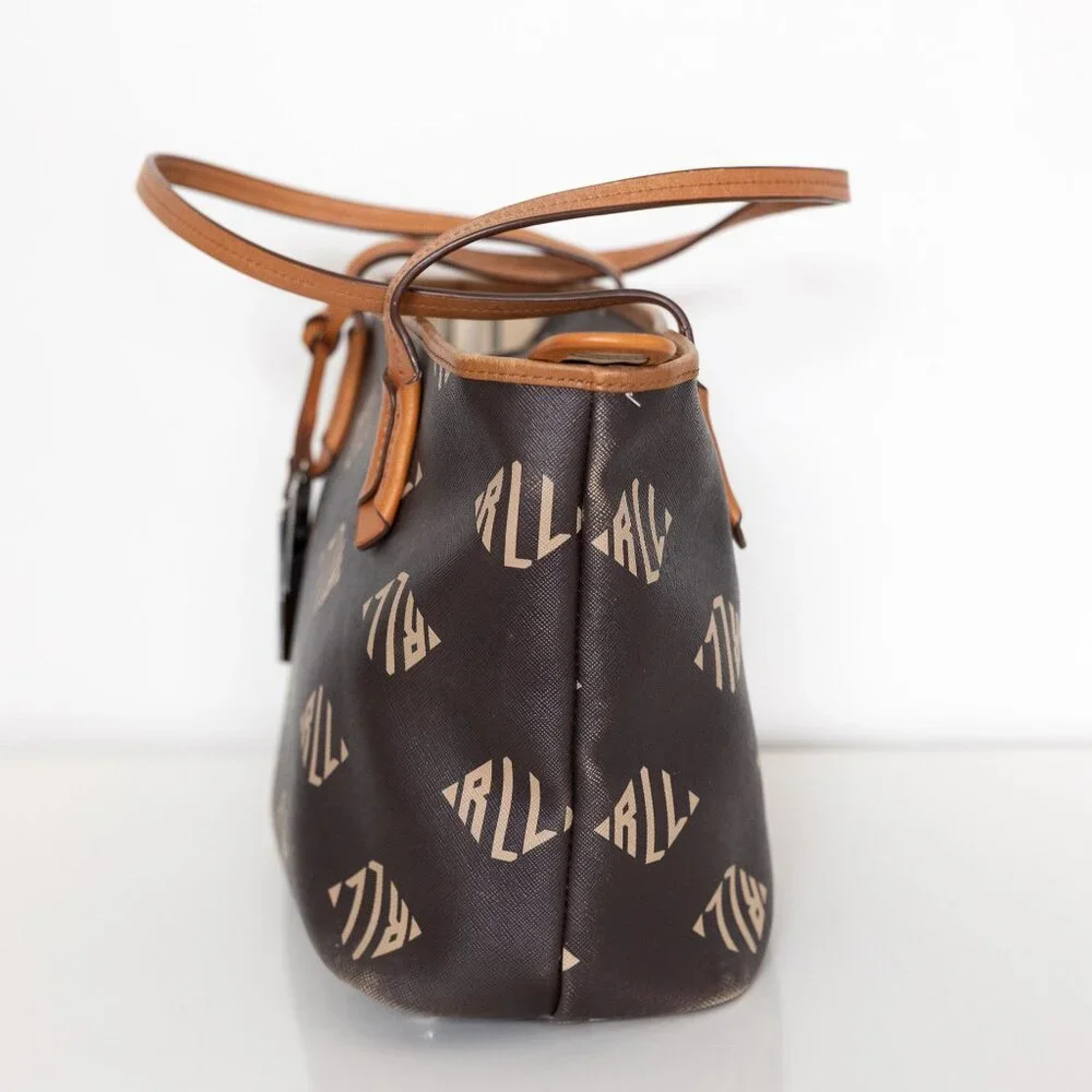 Lauren Ralph Lauren Brown Monogram Tote Bag Shopper Purse Handbag - Picture 4 of 11